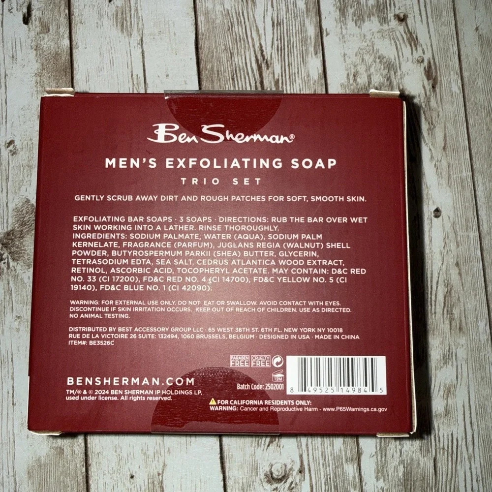Ben Sherman Sea Salt & Cedar Exfoliating & Hydrating Bar Soap 10.5 oz 3 Pack